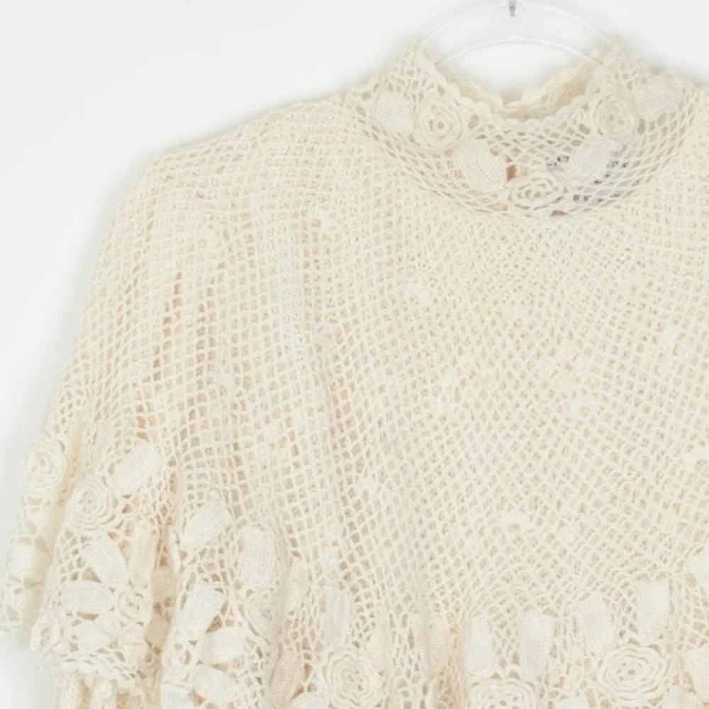 Catharine Lover‎ Womens Hand Knitted Victorian Style Wool Sweater Size L Ivory